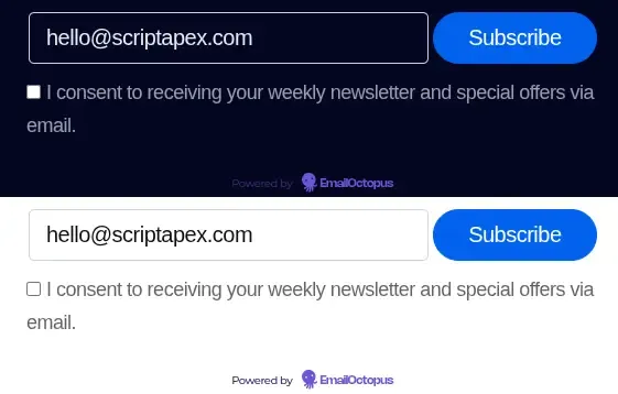 Signup form with overwritten css to match ScriptApex theme